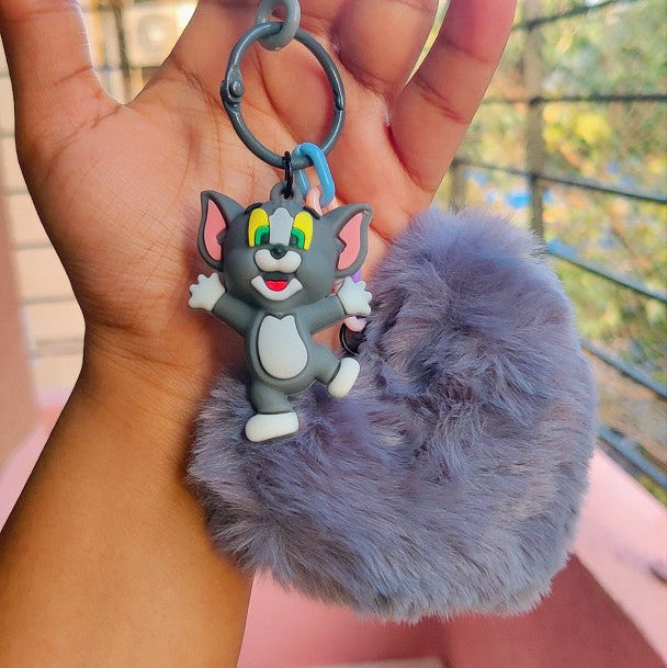 Cute Tom & Jerry Pom-Pom Keychain