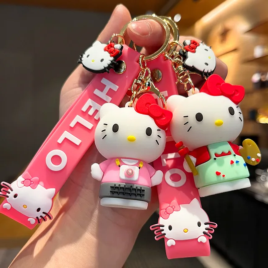 Hello Kitty Rubber Keychain with Hook, Strap and Kitty Charm