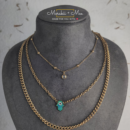 Hamsa Amulet Layered Gold Chain Necklace