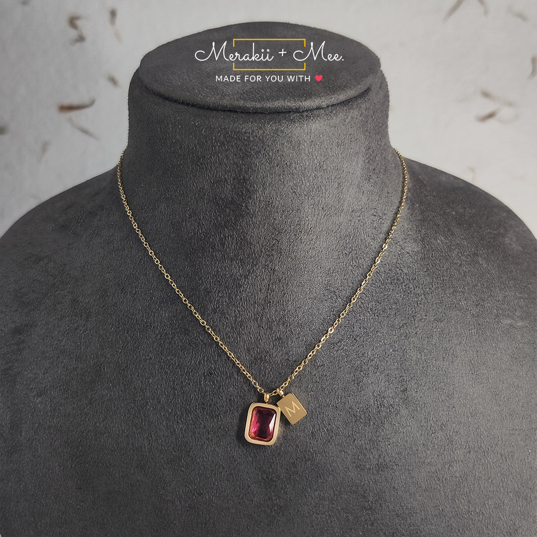 Red CZ Diamond Gold Pendant Necklace