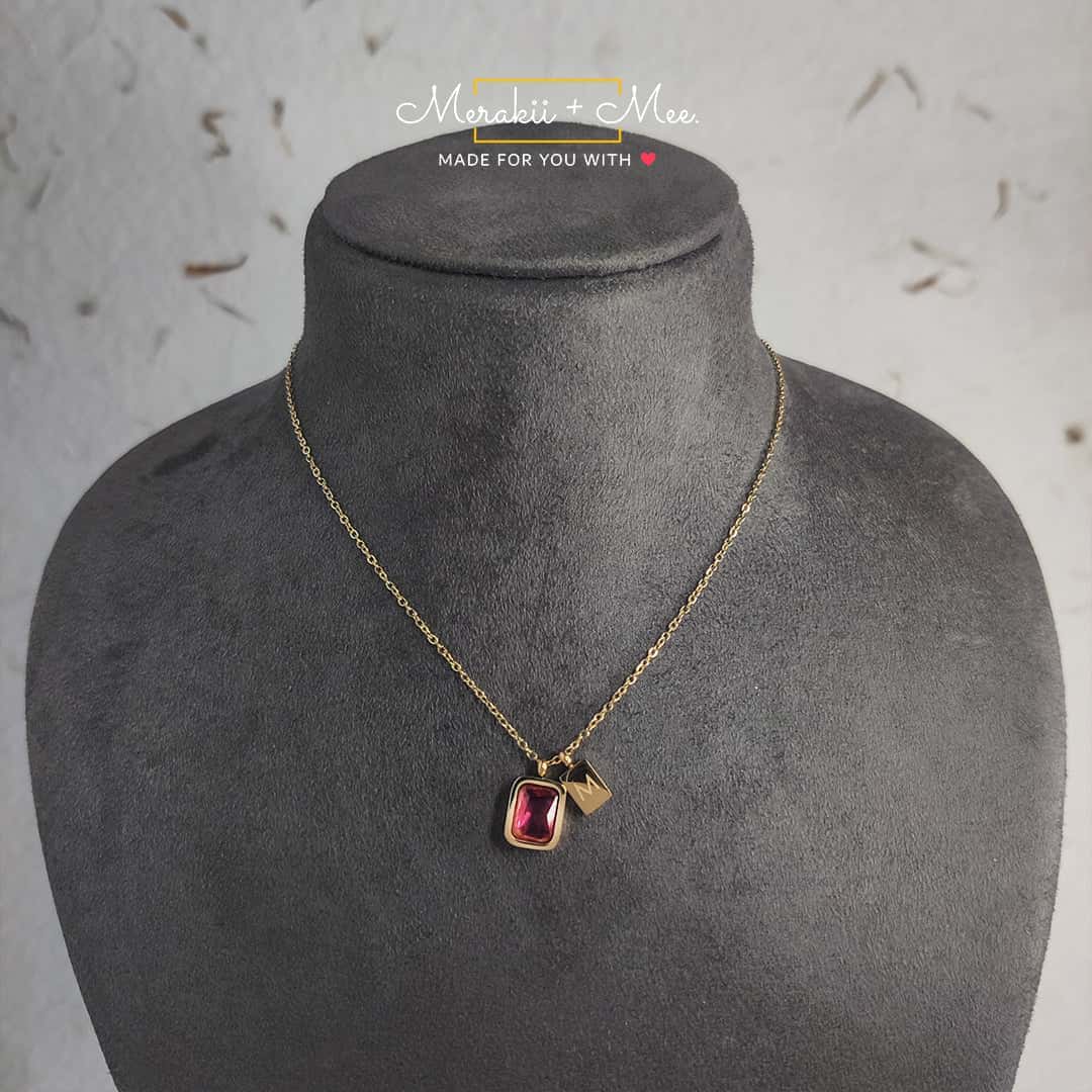 Red CZ Diamond Gold Pendant Necklace