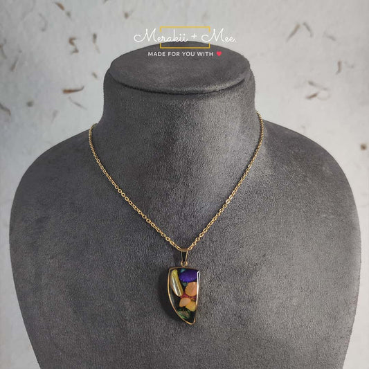 Pearlescent Resin Tooth Pendant with Mother of Pearl chips