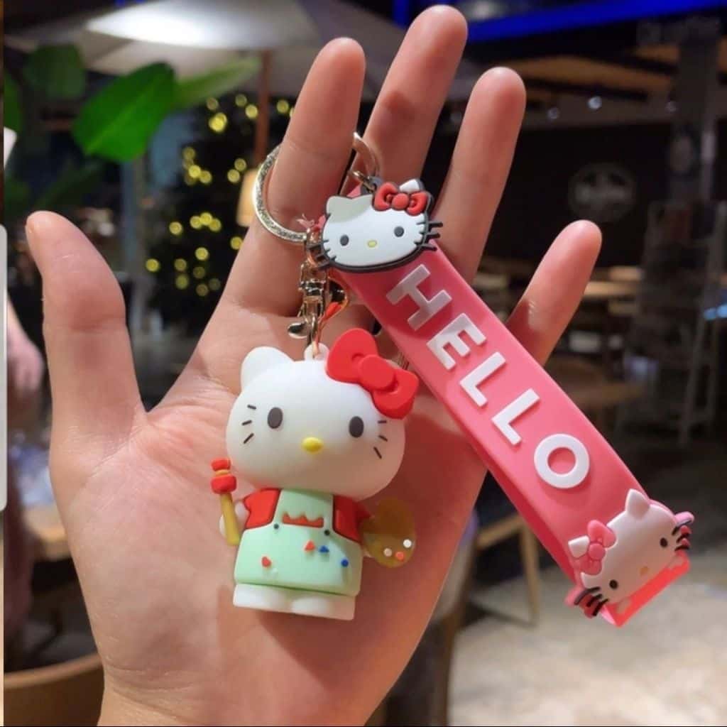 Hello Kitty Rubber Keychain with Hook, Strap and Kitty Charm