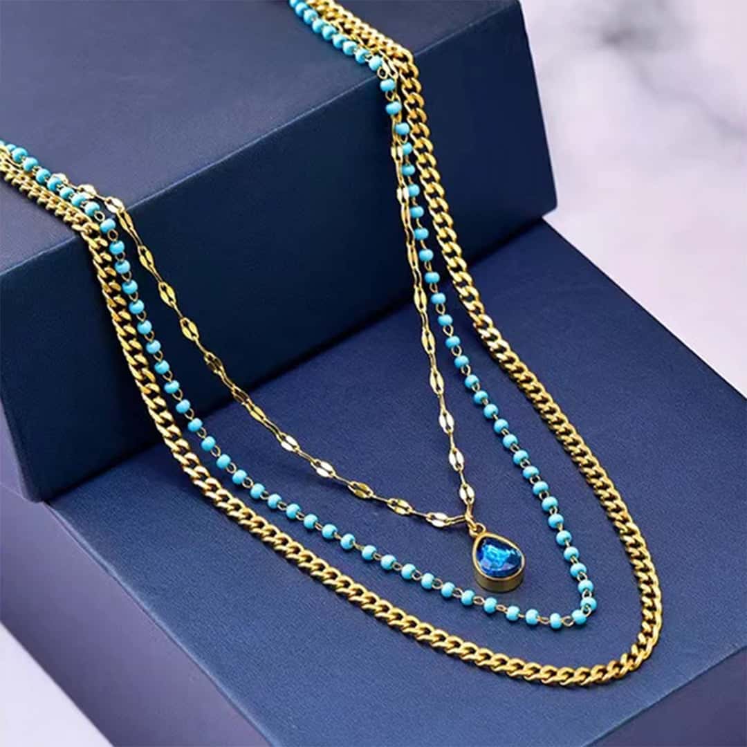 Turquoise 4 Layered Chain Necklace