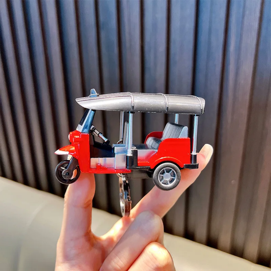Classic Three-Wheeler Tuk-Tuk Auto Rickshaw Push-back Toy Keychain