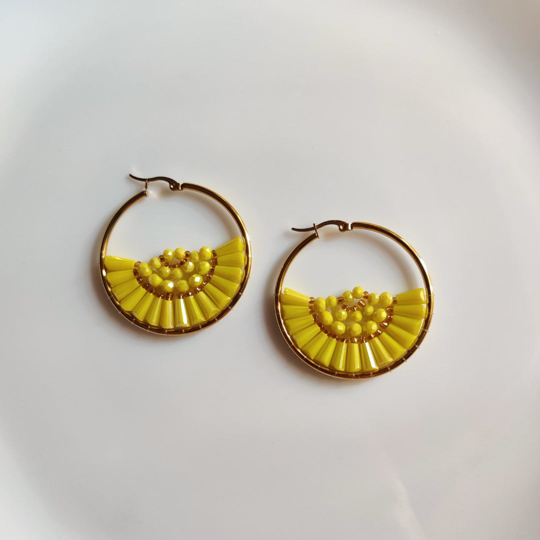 Colorful Beaded Hoop Earrings – Aesthetic Statement Gold Hoops