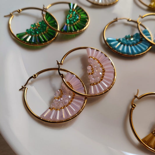 Colorful Beaded Hoop Earrings – Aesthetic Statement Gold Hoops