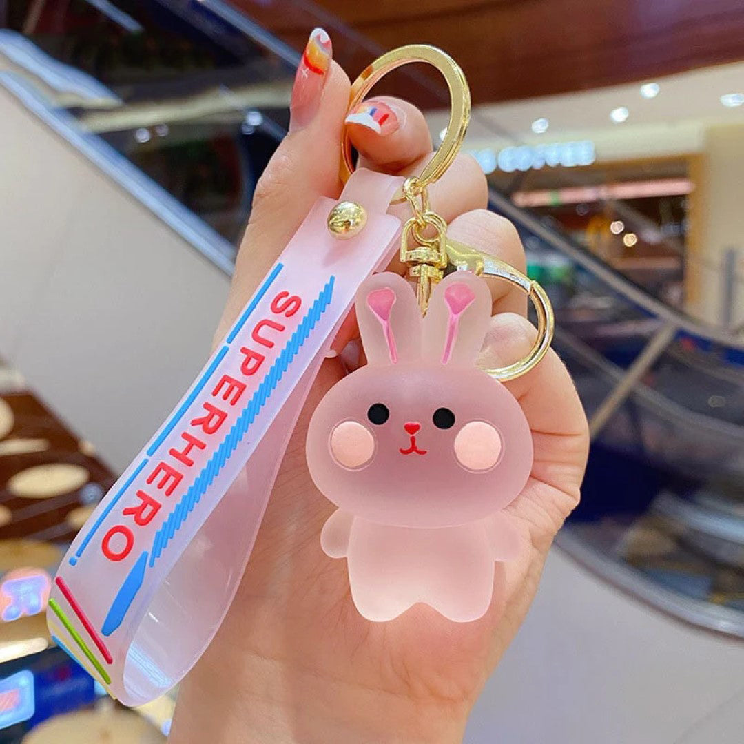Frosted Resin Cute Animals Keychain with Wrist Strap and Hook