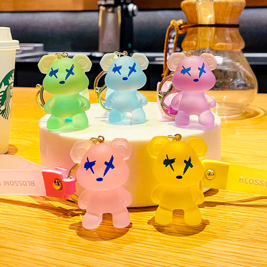 Frosted Resin Bear Keychain with Strap and Hook