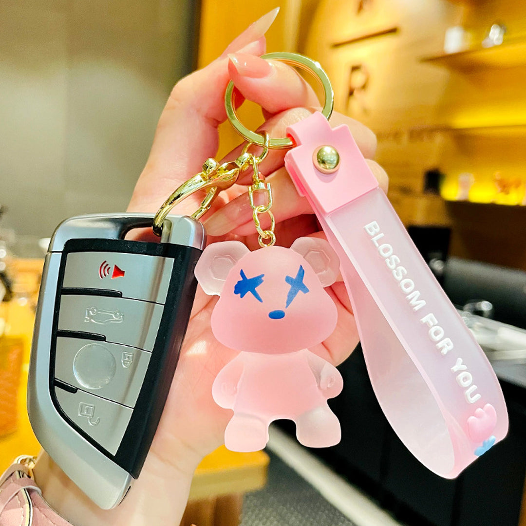 Frosted Resin Bear Keychain with Strap and Hook