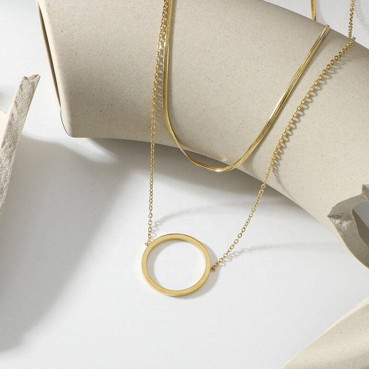 Eternity Circle Layered Necklace with thin Snake chain