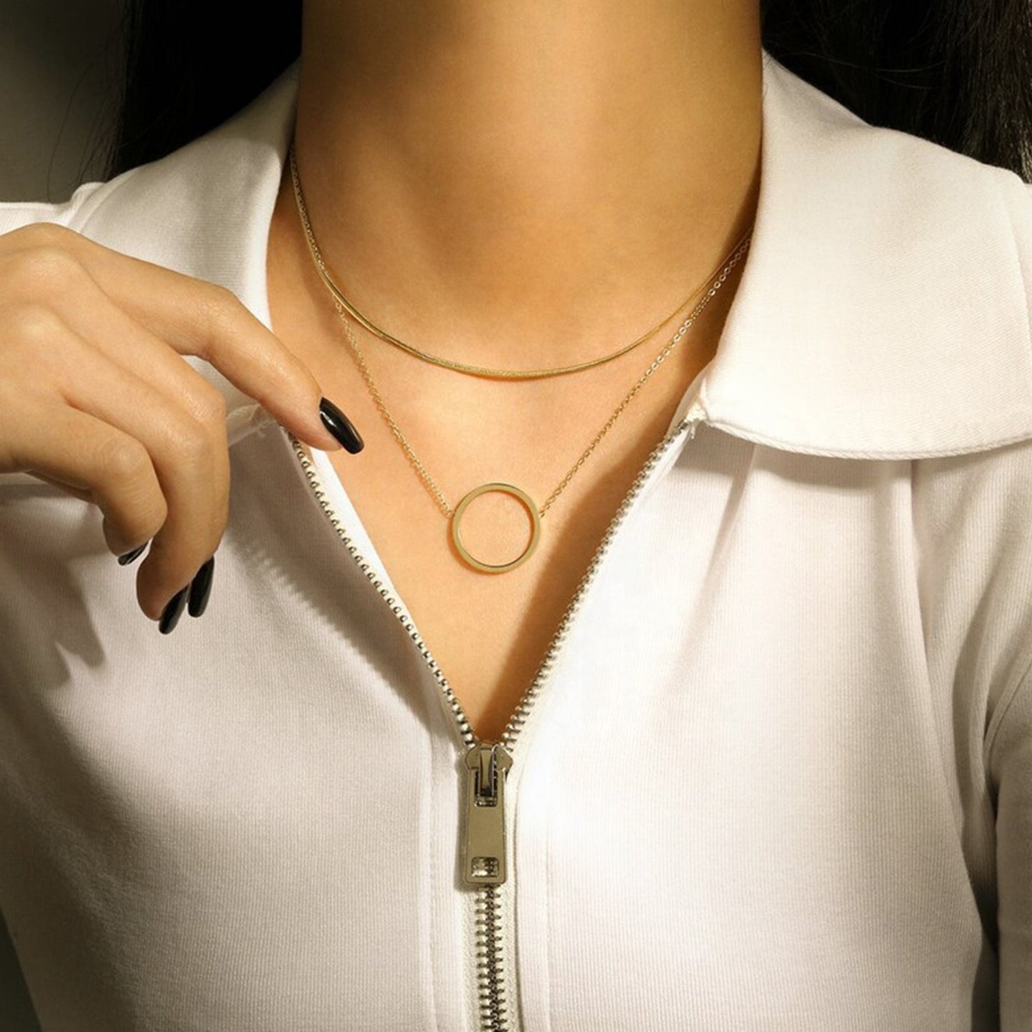 Eternity Circle Layered Necklace with thin Snake chain