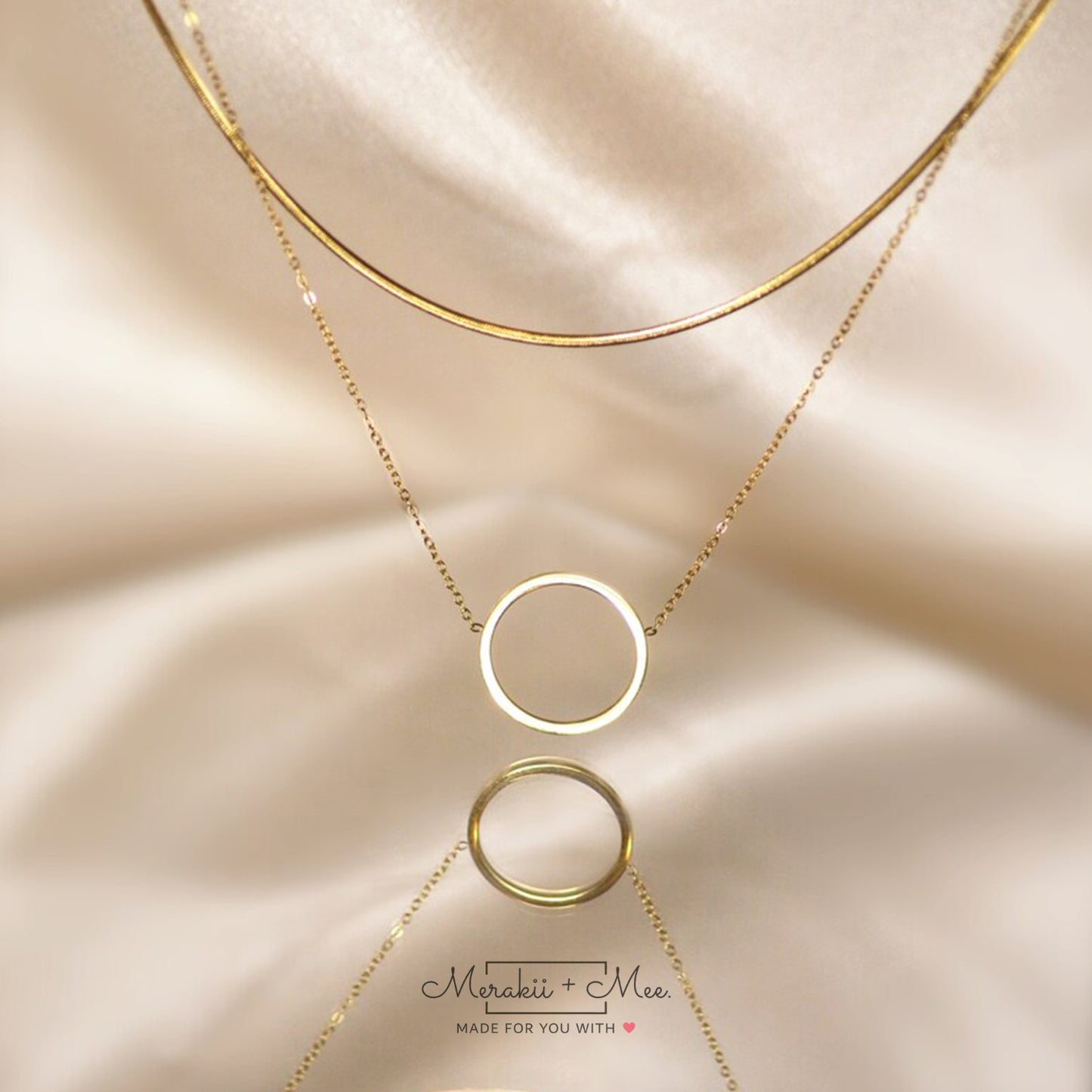 Eternity Circle Layered Necklace with thin Snake chain