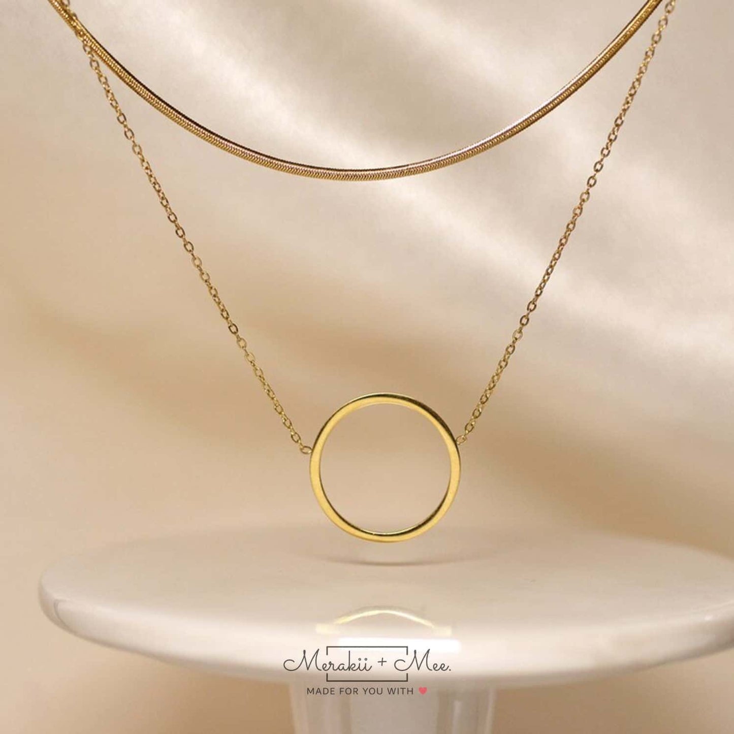 Eternity Circle Layered Necklace with thin Snake chain