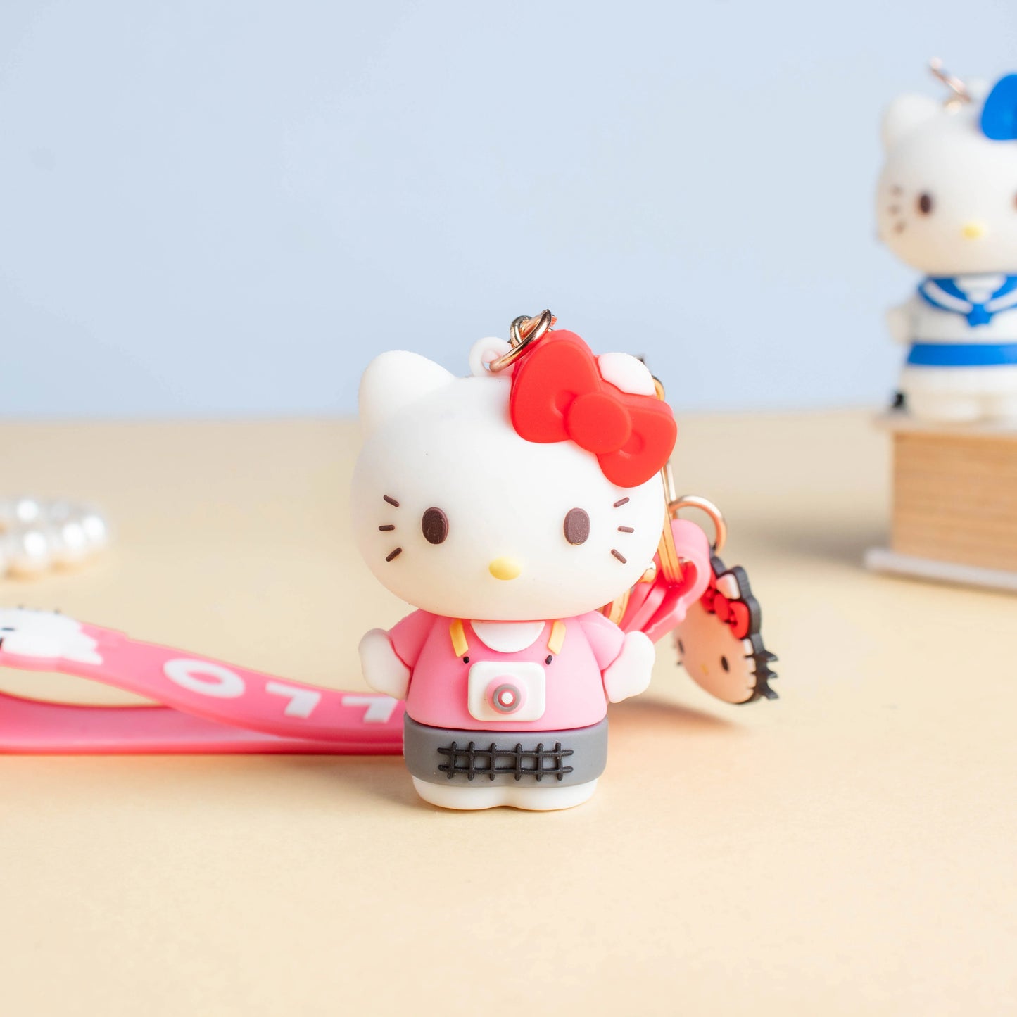 Hello Kitty Rubber Keychain with Hook, Strap and Kitty Charm