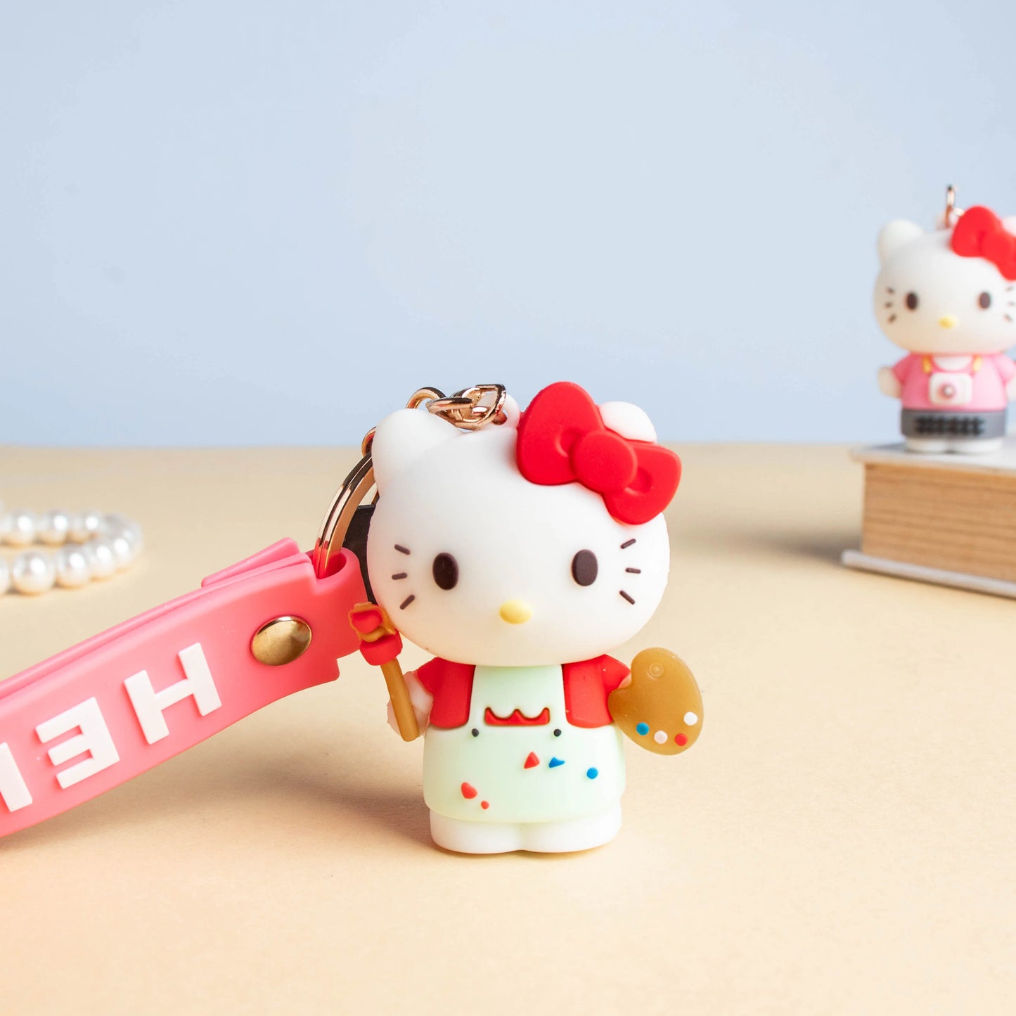 Hello Kitty Rubber Keychain with Hook, Strap and Kitty Charm