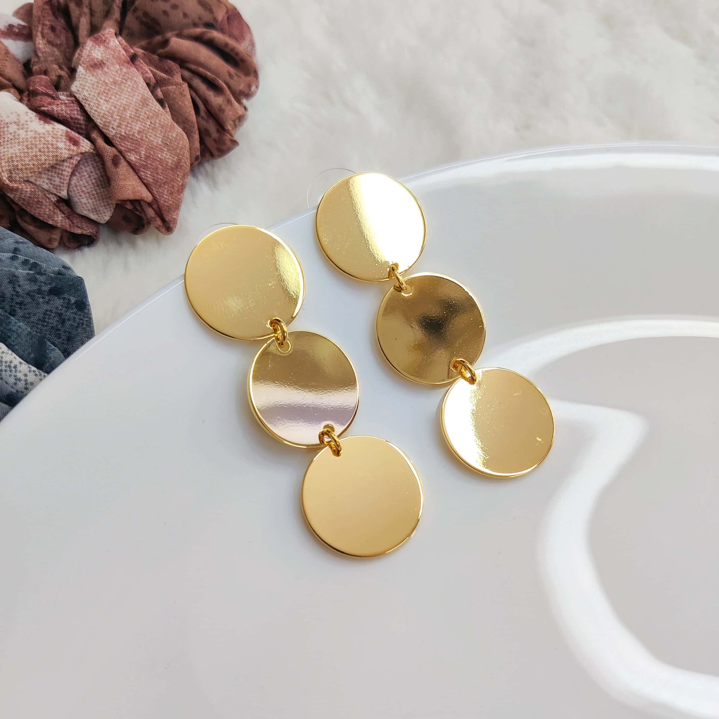 Golden Disc Hanging Earrings