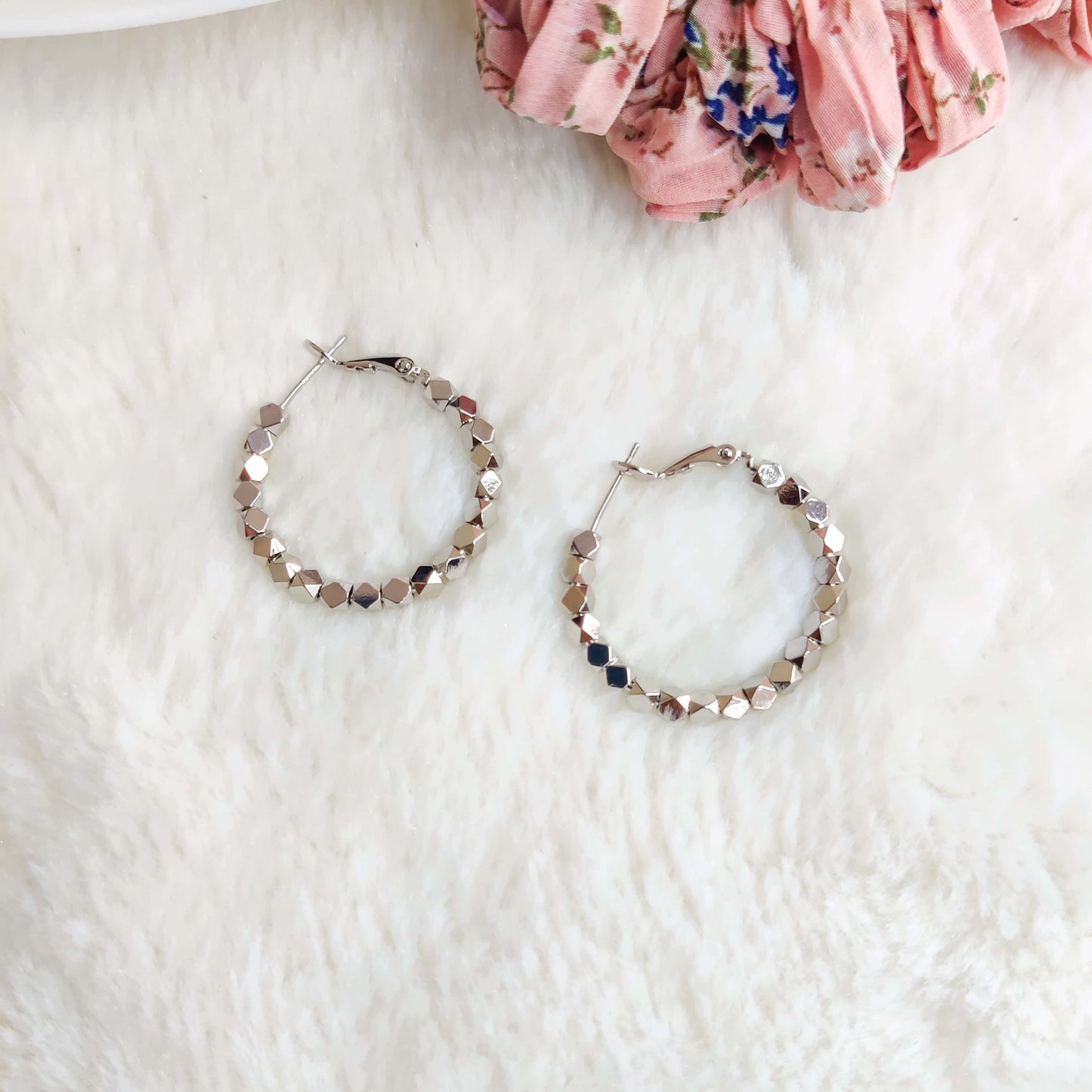 Sparkling Beads Silver Hoops