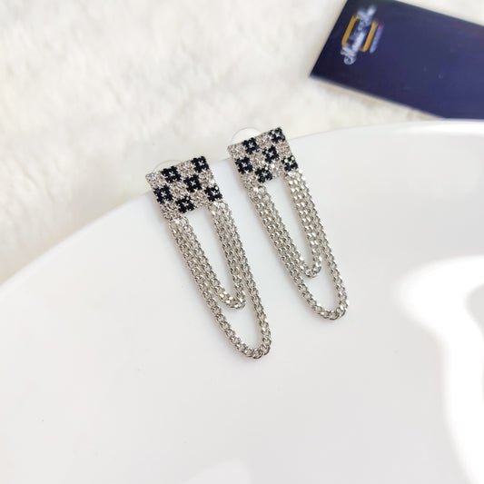 Queen of Chess Silver Chain Earrings