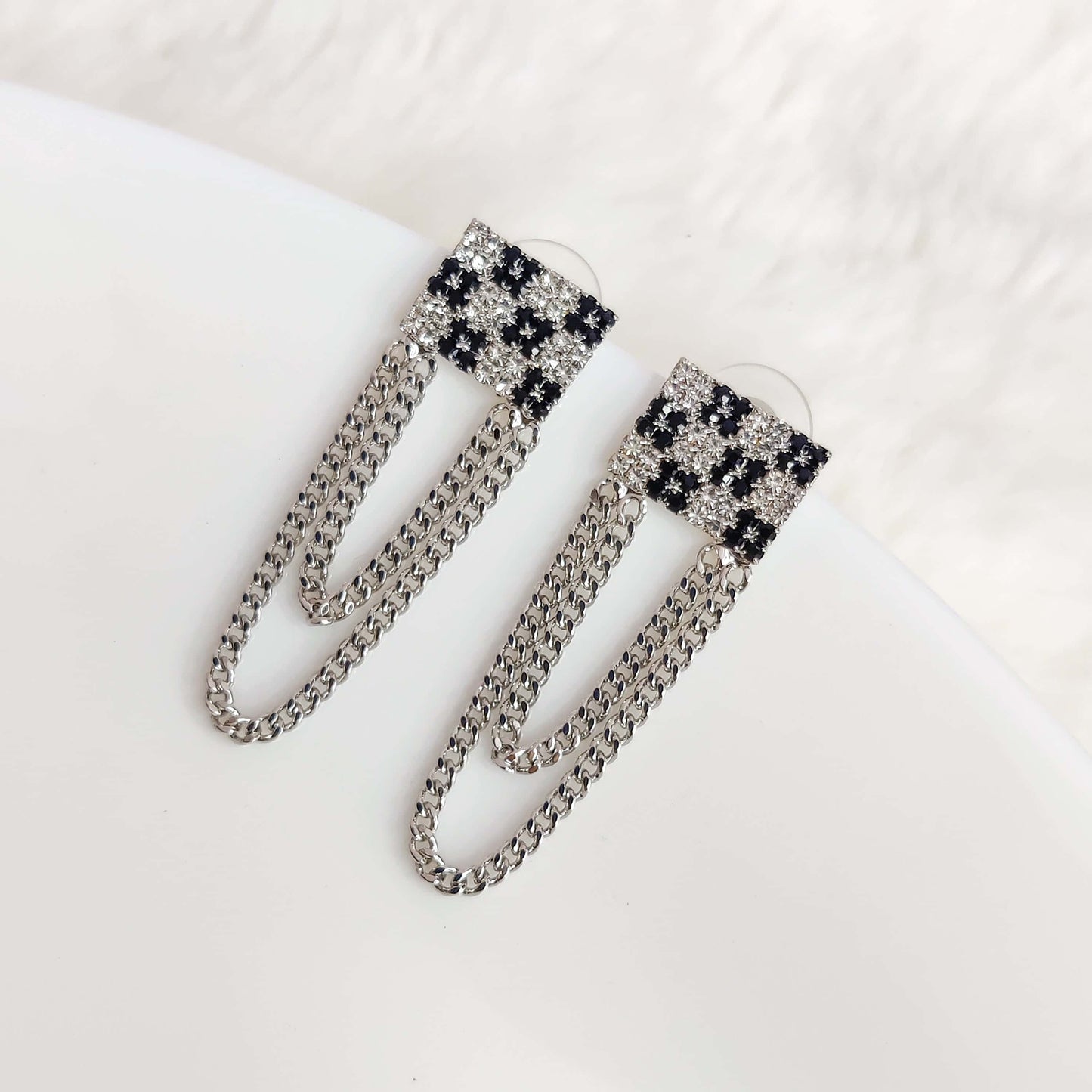 Queen of Chess Silver Chain Earrings