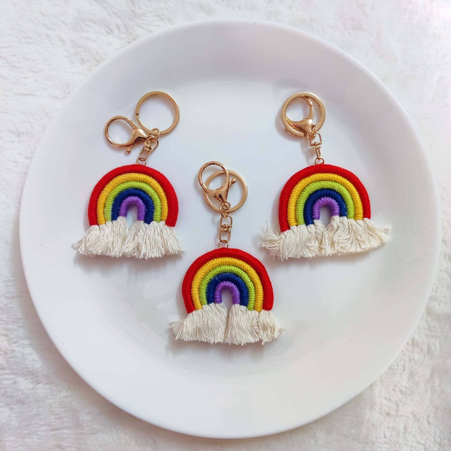 Handmade Medium Macrame Rainbow Keychain (1 pc)