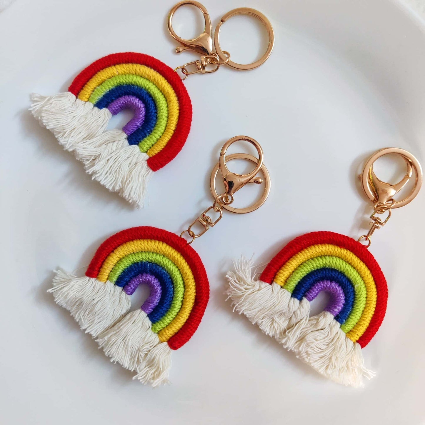 Handmade Medium Macrame Rainbow Keychain (1 pc)