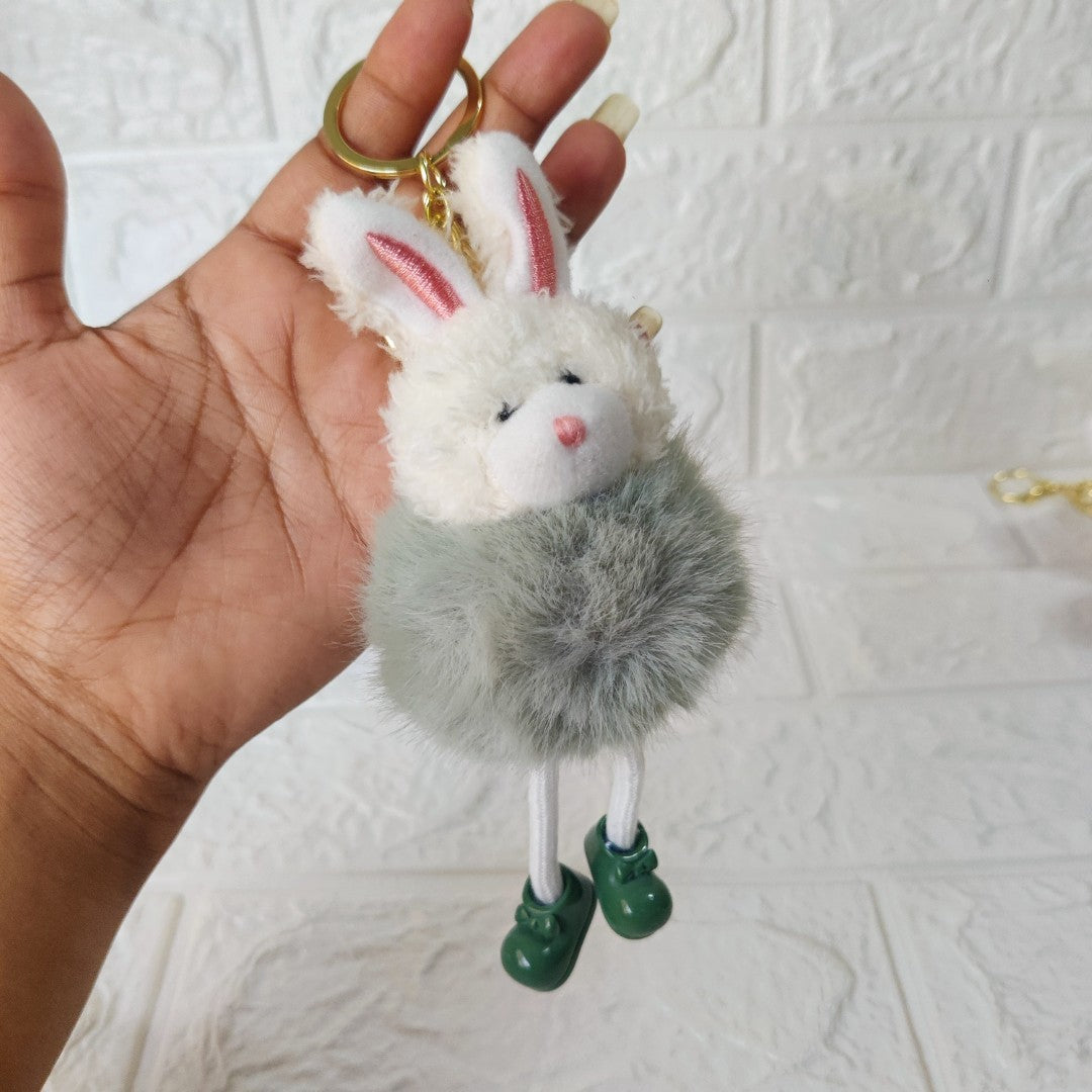 Fuzzy Bunny Pom-Pom Bag Charm Keychain
