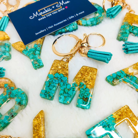 Premium Resin Art Initial Letter Keychains with Hook and Tassel