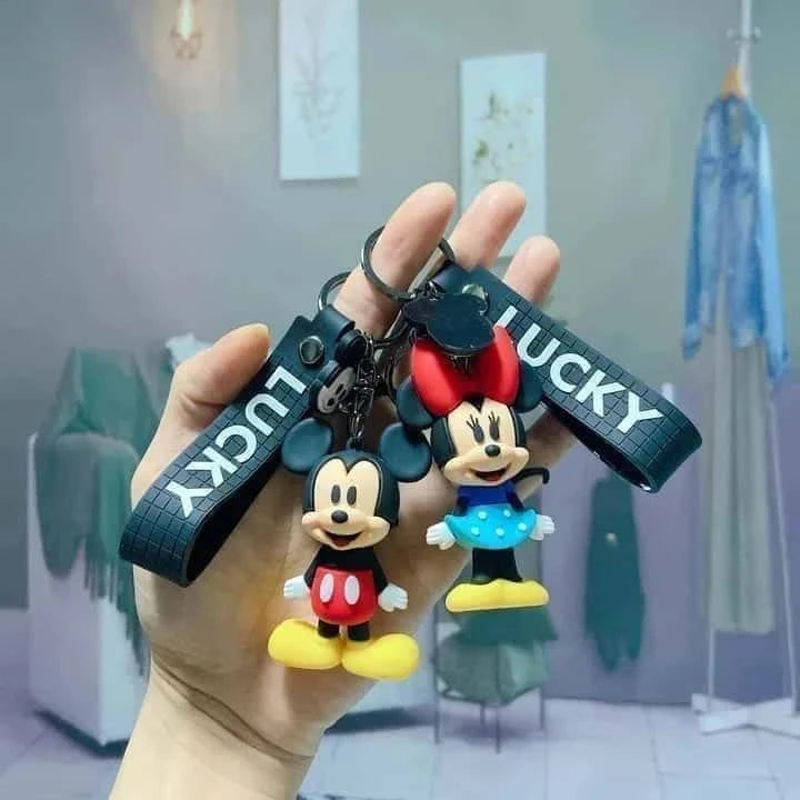 Mickey & Minnie 3D Rubber Keychain with Hook and Strap