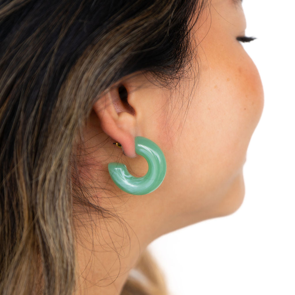 Chunky Resin Hoop Earrings for Women β Pink, Green & Amber | Merakii Mee