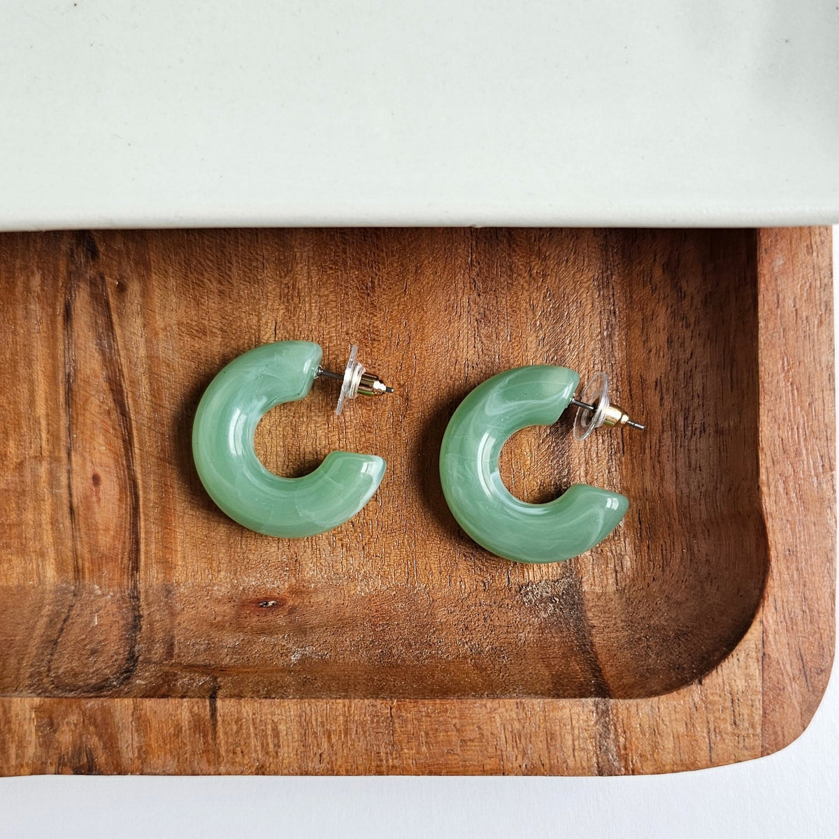 Chunky Resin Hoop Earrings for Women β Pink, Green & Amber | Merakii Mee
