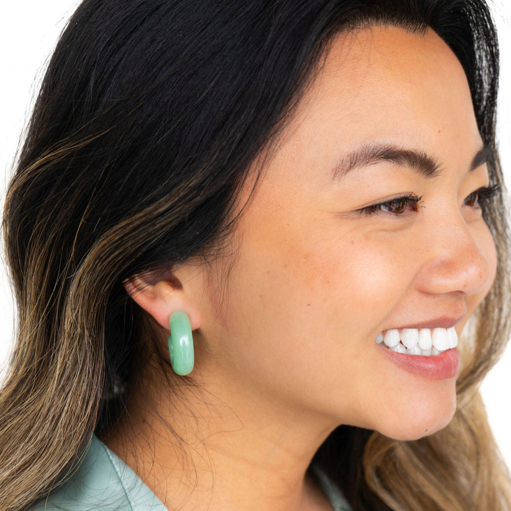 Chunky Resin Hoop Earrings for Women β Pink, Green & Amber | Merakii Mee