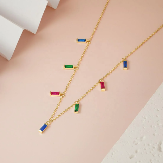 Gold Colorful Gemstone Charm Necklace for Women | Delicate Statement Jewelry