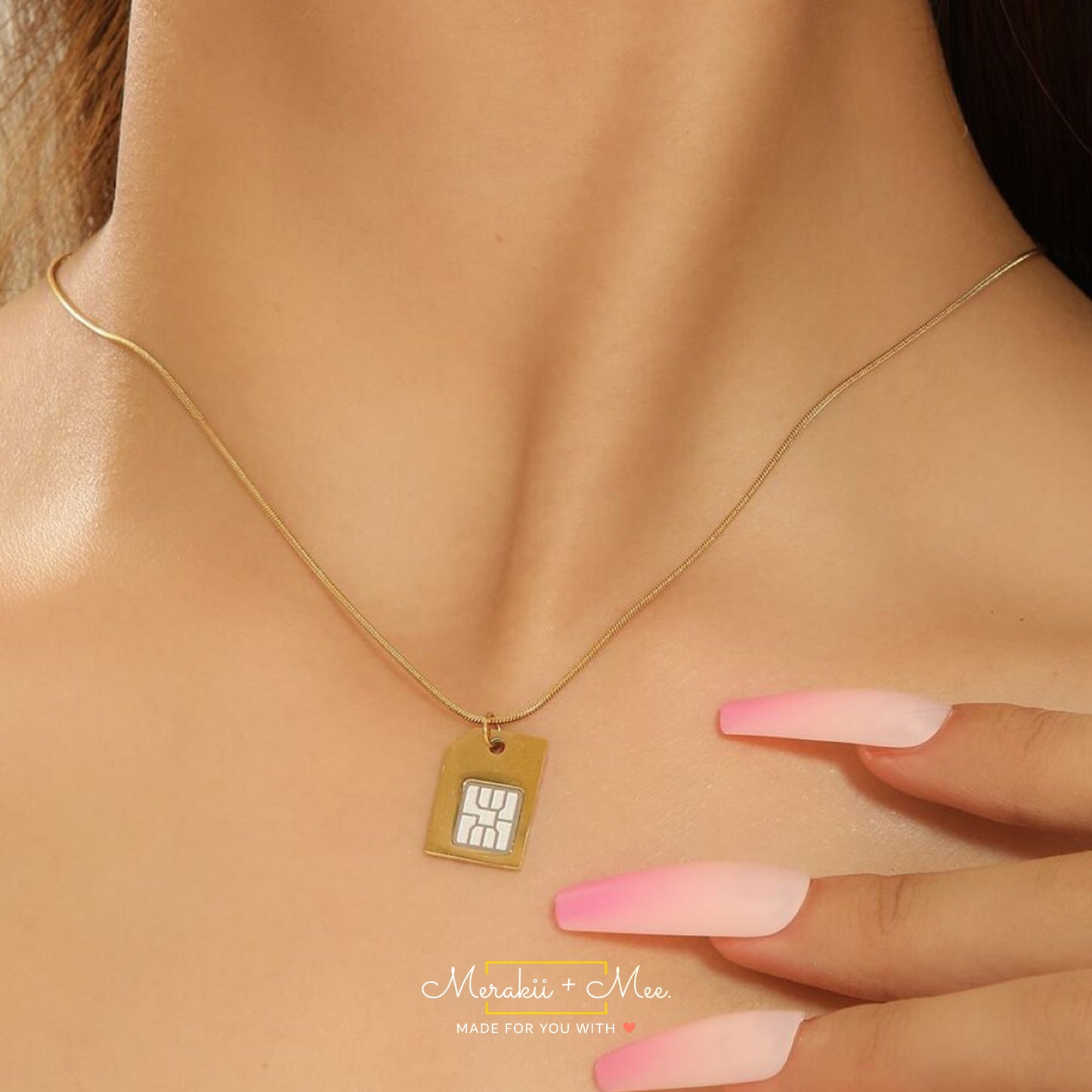 Simcard Gold Pendant Necklace