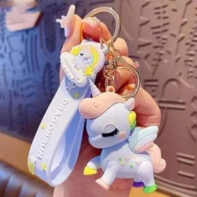Whimsical Unicorn 3D Rubber Keychain with Strap