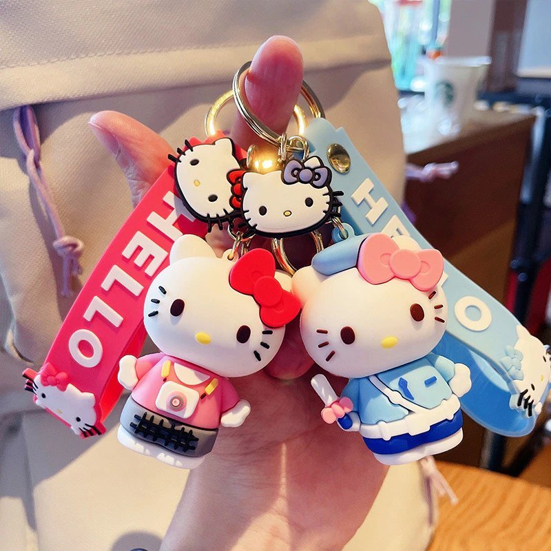 Hello Kitty Rubber Keychain with Hook, Strap and Kitty Charm