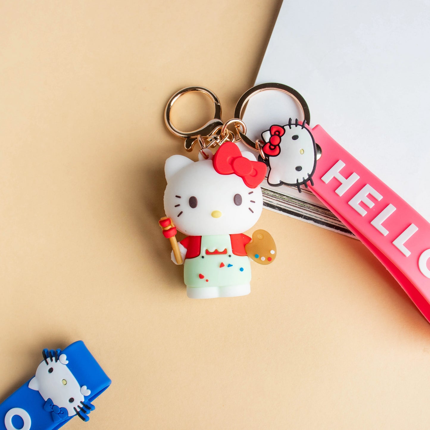 Hello Kitty Rubber Keychain with Hook, Strap and Kitty Charm