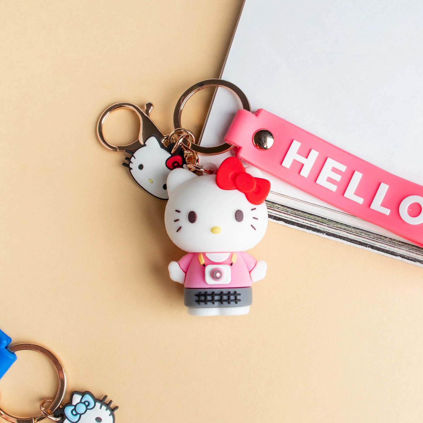 Hello Kitty Rubber Keychain with Hook, Strap and Kitty Charm