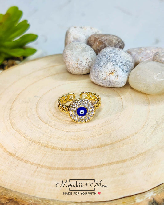 Evil Eye Gold Coin Ring