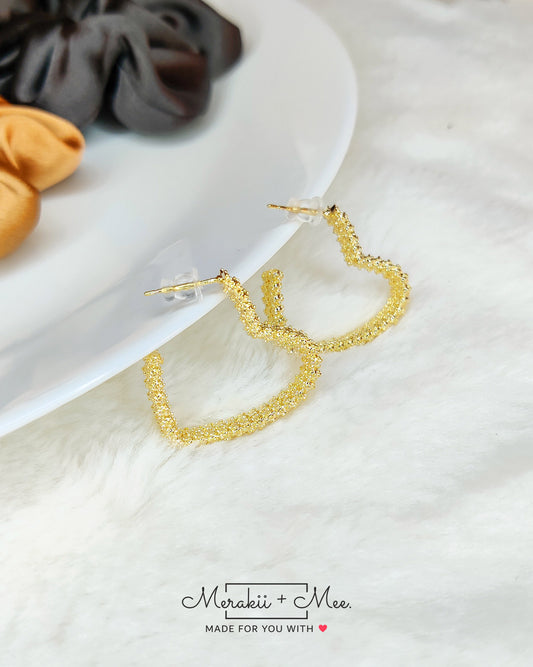 Heart Shimmering Hoop Earrings (Gold)