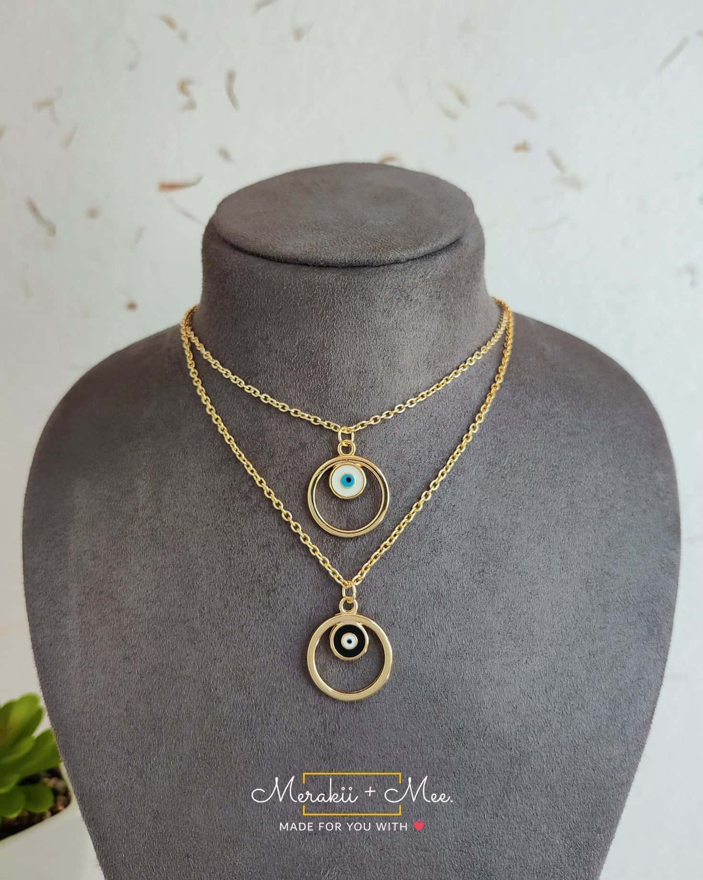 Evil Eye Charm Necklace | Black & White