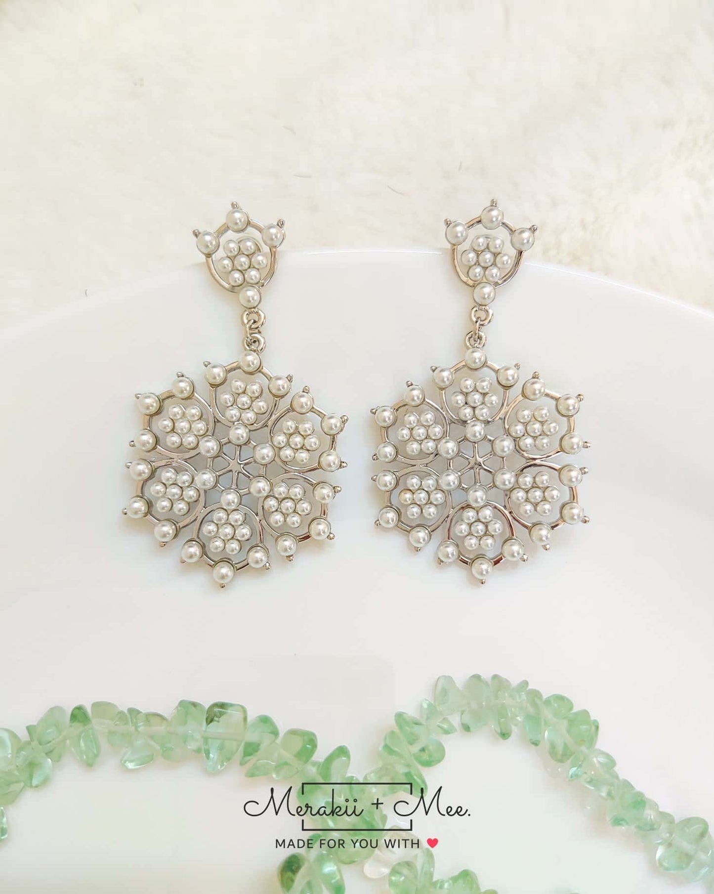 Silver Pearls Hanging Earrings