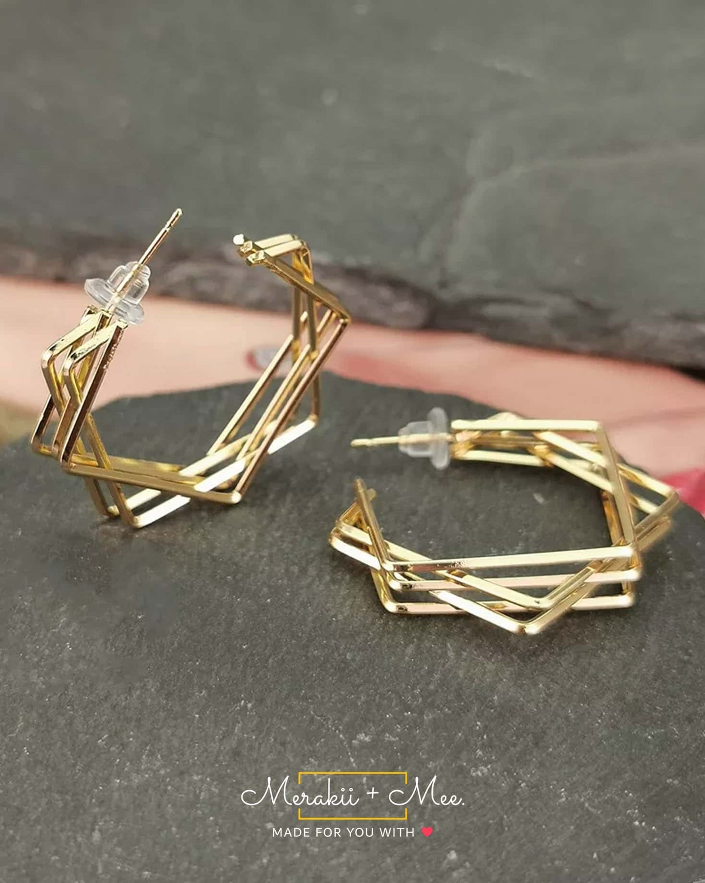 Double Square Geometric Hoop Earring