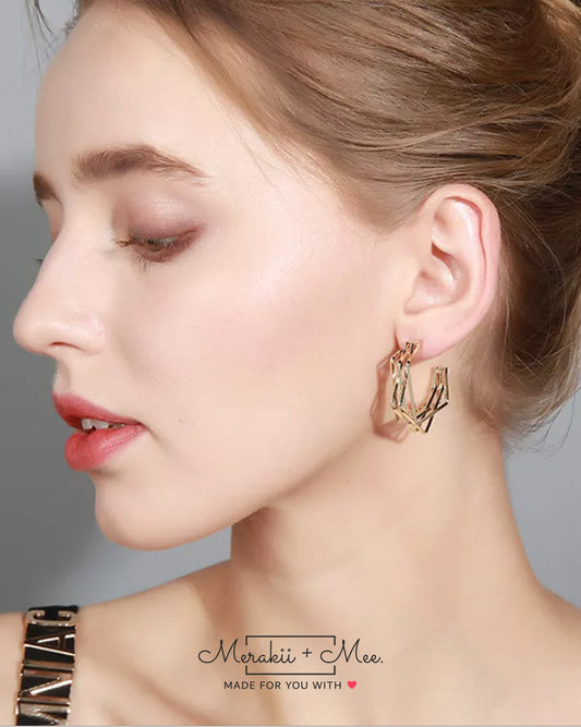 Double Square Geometric Hoop Earring