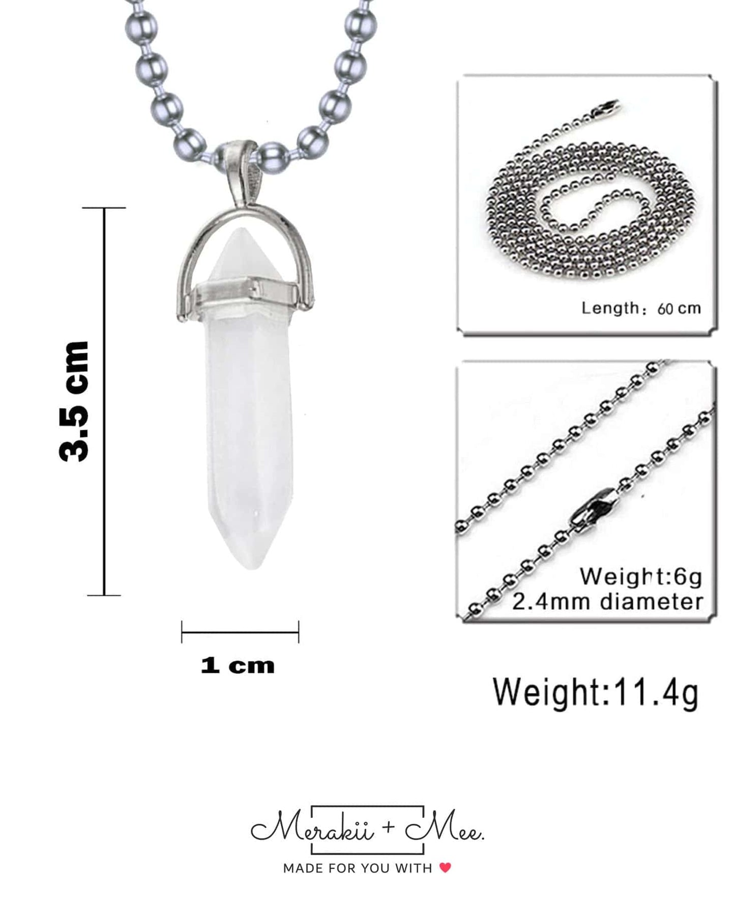 Hexagon Bullet Pencil Natural Opal Crystal Stone Pendant Unisex