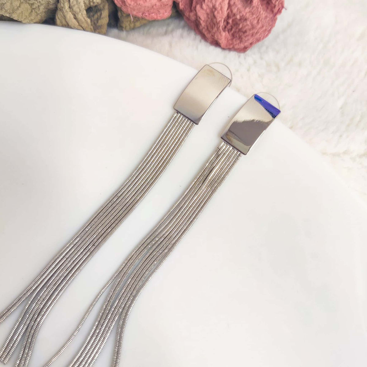 Silver Swipe Tassel Earrings