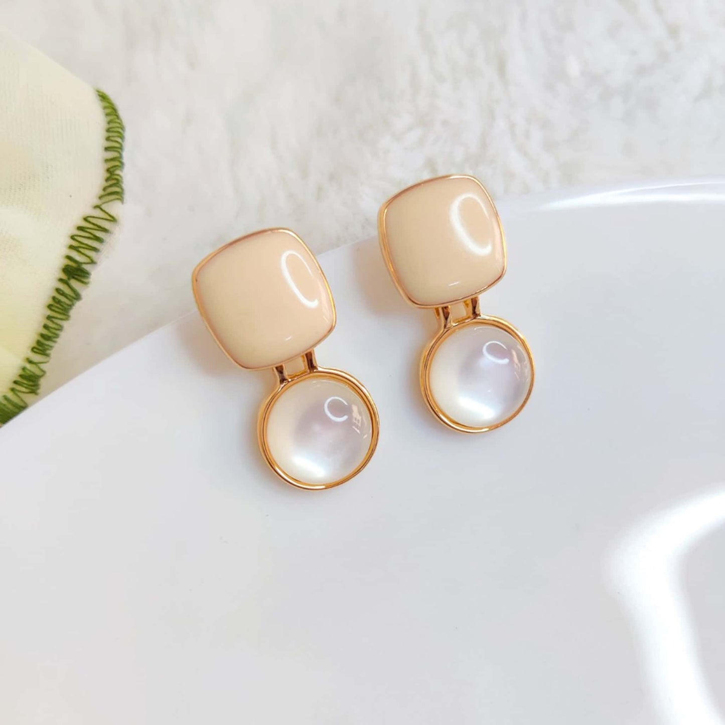 3 in 1 Beige Earrings