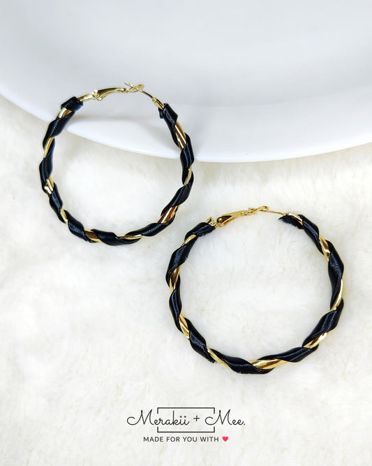 Black Leather Twister Hoop Earrings