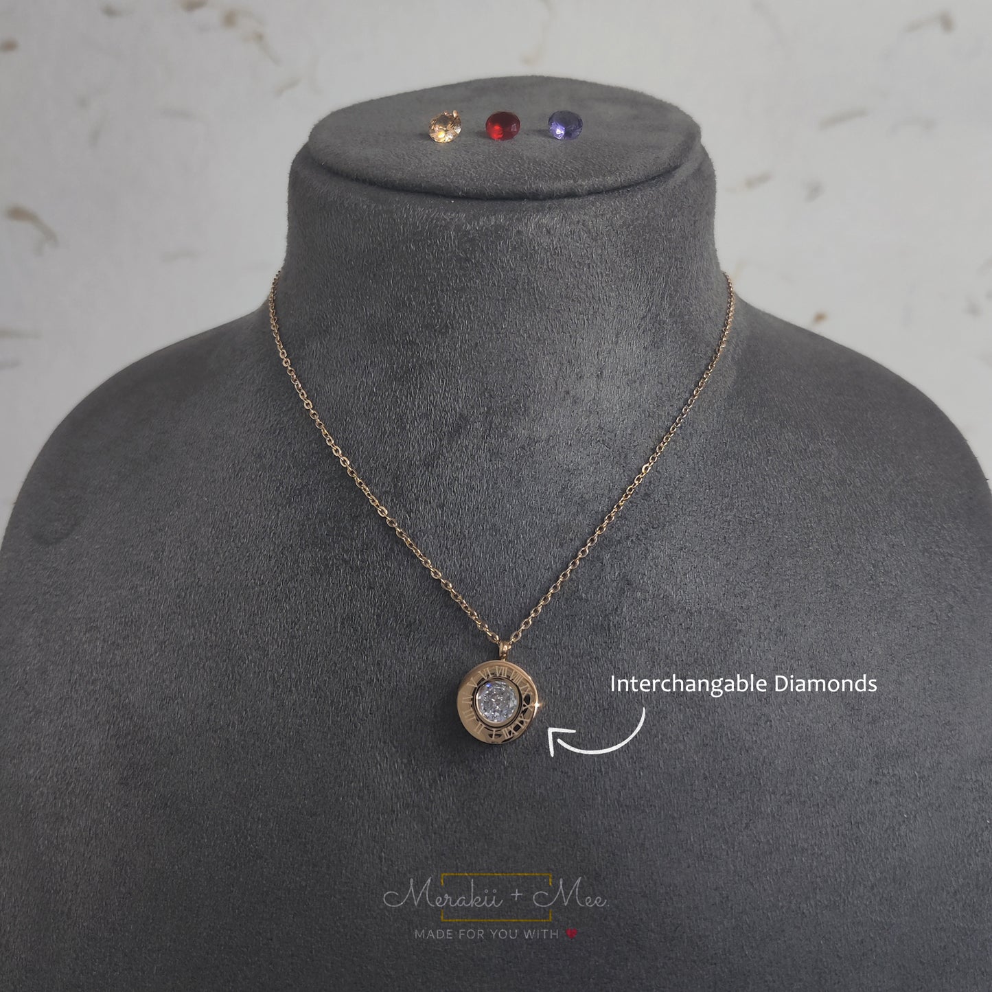 Inter-Changeable Diamond Roman Numerical Necklace