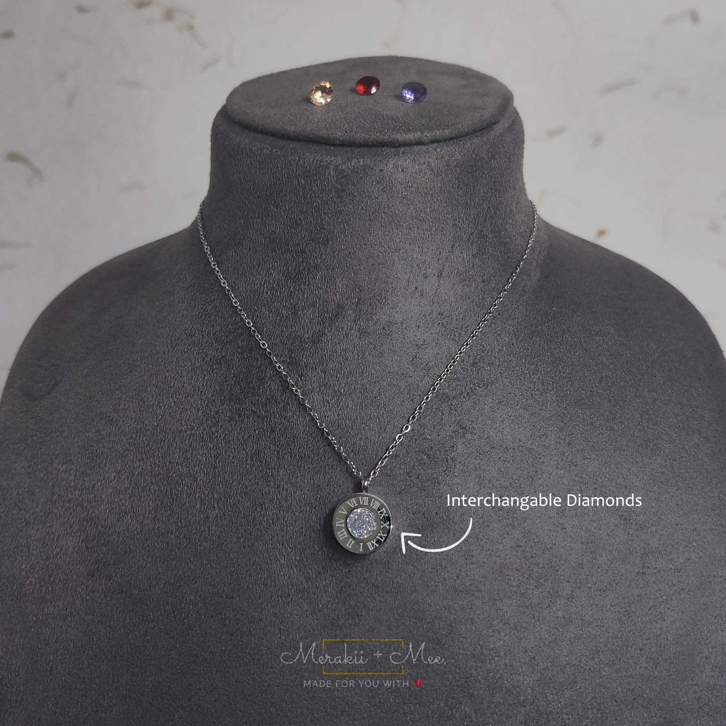 Inter-Changeable Diamond Roman Numerical Necklace